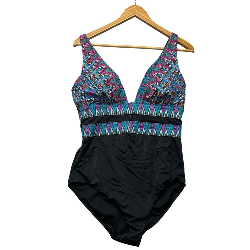 Swimsuits For All Womens Swimsuit 14 Black One Piece Swim Aztec Bra Plunging
